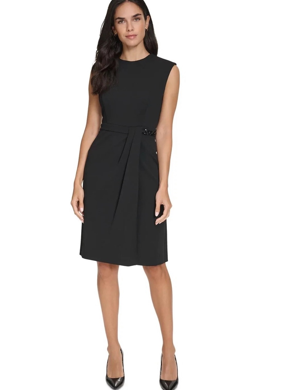 Classic Sleeveless Black Sheath Dress - Elegant Office & Event Wear Size 16